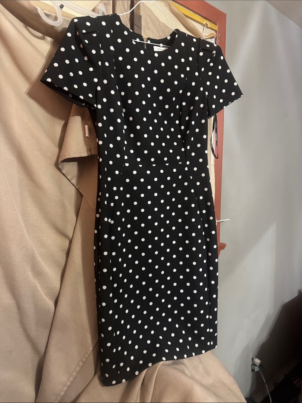 Calvin Klein Black Dress with White Polka Dots S-5